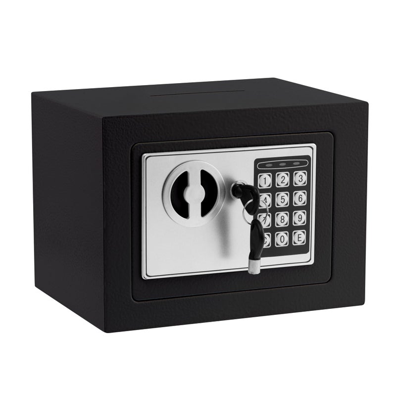 ELLAIG Small Safe Box Elcetrnic Safe with Digital Keypad & Keys 9.05 x 6.7 x 6.7 inches Wall Safe 0.23Cuft Mini Security Safe Boxes for Coin Home Office Hotel Rooms Business Jewelry Gun (Black) - Image 1